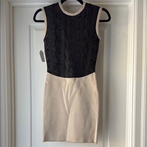 Stretta Elegant Black and Beige Sleeveless Dress